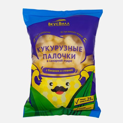 Палочки Вкусвилл кукурузные в сах пудре с бананом и стевией 95г