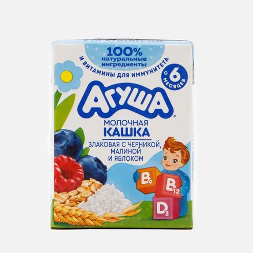 Каша Агуша Укрепляй-ка Молочно-злак с черник/малин/яблоком 2.7% 200мл