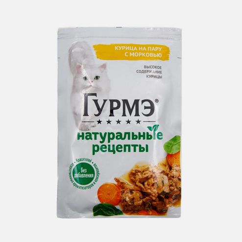 Корм Гурмэ Натуральные рецепты Курица на пару/морковь пауч 75г