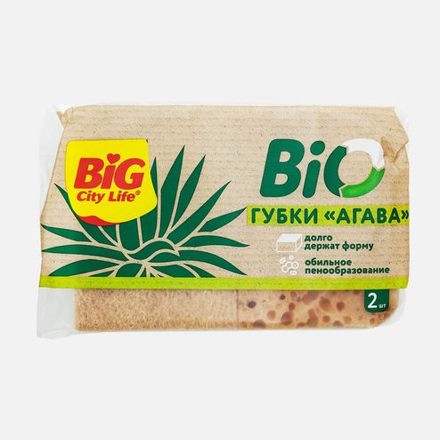 Губки Биг Сити кухонные крупнопорис БИО Агава 2шт пенополиуретан