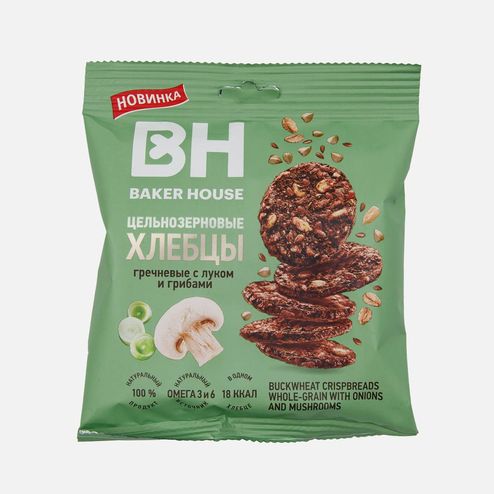 Хлебцы Бейкер Хаус цельнозерновые гречневые с луком/грибами 50г
