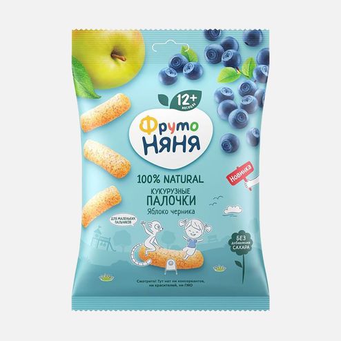 Палочки ФрутоНяня кукурузные яблоко/черника с 12мес 20г