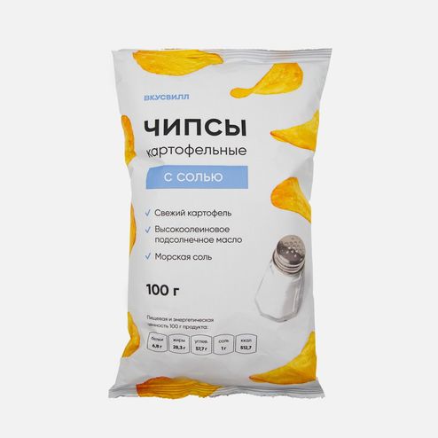 Чипсы Вкусвилл картофельные с солью 100г