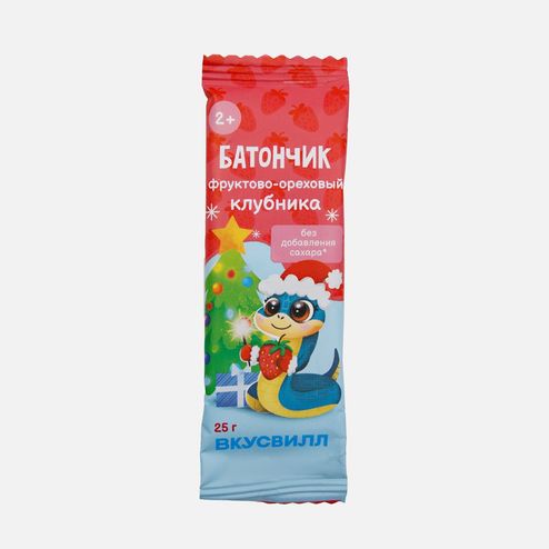 Батончик Вкусвилл Клубника фруктово-ореховый детский 25г