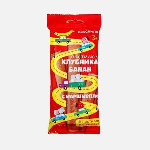 Пастилки Вкусвилл Клубника-Банан детские с маршмеллоу 55г