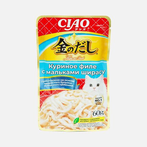 Корм Инаба д/кош Киннодаши Куриное филе/мальки ширасу в желе пауч 60г