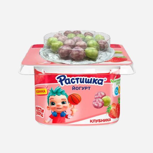 Йогурт Растишка Клубника + злаковые шарики в цветном глазури 3% 117г