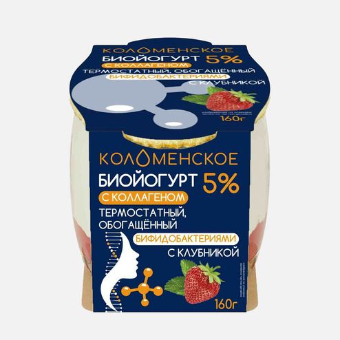 Биойогурт Коломенский Клубника с коллагеном термостат 5% ст/б 160г