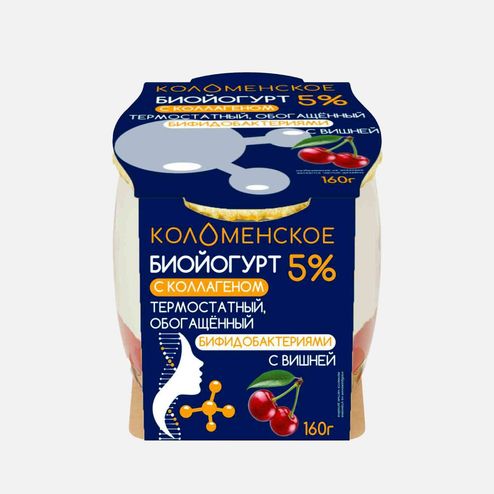 Биойогурт Коломенский Вишня с коллагеном термостат 5% ст/б 160г