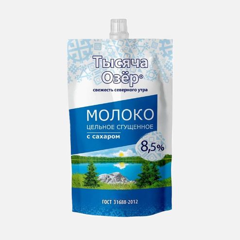 Молоко сгущ Тысяча озёр цельное с сахаром ГОСТ 8.5% дой/пак 270г