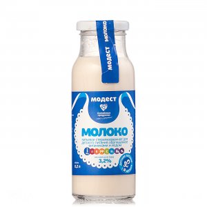 Молоко Модест стерилизованное обогащенное витаминами и йодом  с 8мес 3.2% ст/б 200мл