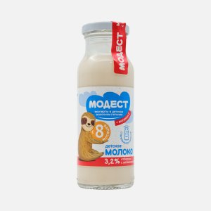 Молоко Модест стерилизованное обогащенное витамином С с 8мес 3.2% ст/б 200мл