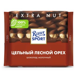 Шоколад Риттер Спорт молочный Цельный лесной орех 100г