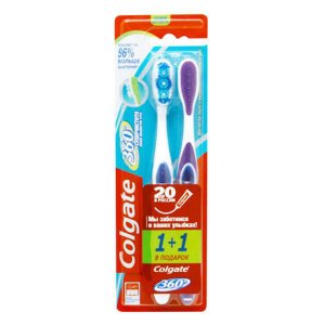 Зубная щетка Колгейт 360 Суперчистота средняя 1+1 Промо