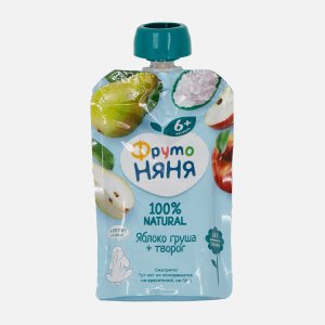 Пюре ФрутоНяня яблочно-грушевое с творогом 90г