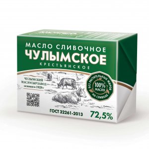 Масло Чулымское Крестьянское 72.5% сладко-сливочное 180г