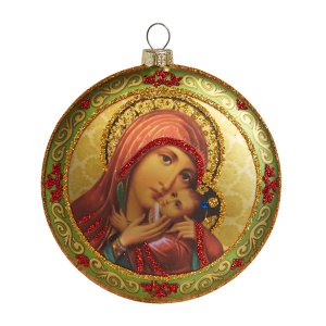Украшение елочное Медальон Образ Божией Матери вусторон стекло 10см