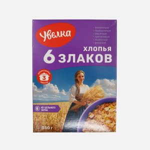 Хлопья Увелка 6-ти зерновые тонкие к/к 350г