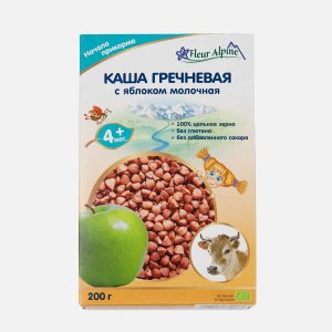 Каша Флер Альпин Органик Гречневая с яблоком молочная c 4мес к/к 200г