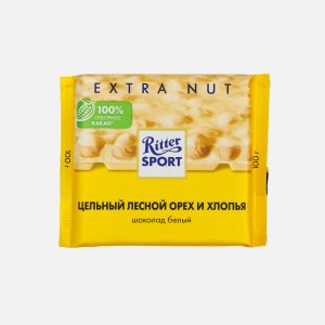 Шоколад Риттер Спорт белый Цельный лесной орех и хлопья 100г