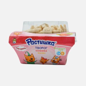 Творог Растишка Клубника/Банан с печеньем буквы обогащенный 3.5% 108г