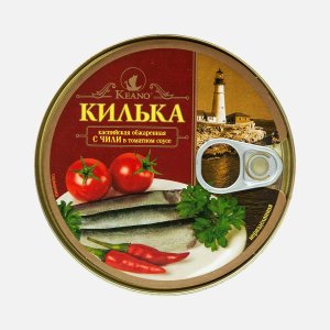 Килька Кеано балтийская обжаренная с чили в томатном соусе неразделанная ж/б/ключ 240г