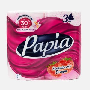 Бумага туалетная Папиа Клубничная Мечта розовая с рисунком 3сл 4рул
