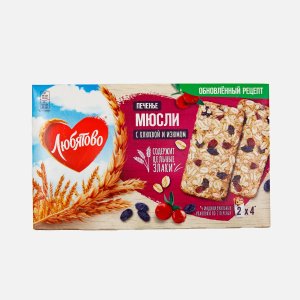Печенье Любятово Мюсли с клюквой/изюмом злаковое к/к 120г