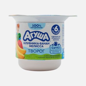 Творог Агуша Засыпай-ка клубника/банан/мелисса с 6мес 3.8% 100г