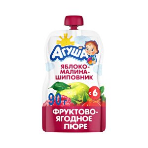 Пюре Агуша фруктово-ягодное Яблоко/ малина/шиповник с 6мес 90г