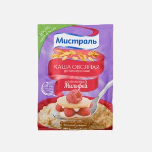Каша Мистраль овсяная Малиновый мильфей цельнозерновая пл/уп 40г