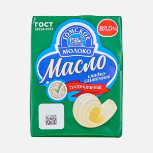Масло Томск молоко Традицион сладко-сливочное несоленое 82.5% фольга 180г
