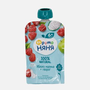 Пюре ФрутоНяня из яблок/малины с творогом с 6мес дой/пак/крыш 90г