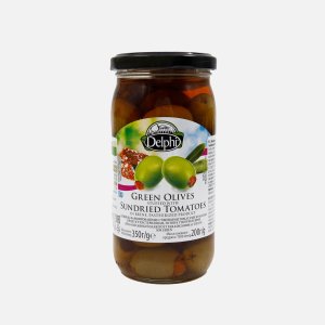 Оливки Делфи фаршированные сушеными томатами в рассоле 350г