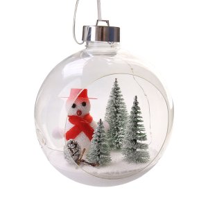 Декорация подвесная Елочный шар с рождественской сценкой с подсветкой 15x18,5см