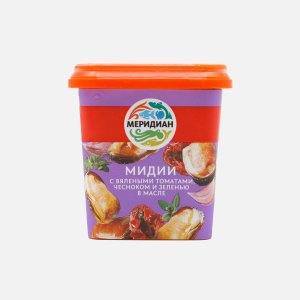 Мидии Меридиан с вялеными томатами/ чесноком и зеленью в масле 270г