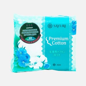 Прокладки Сайюри Премиум Котон Нормал с крылышками 10шт