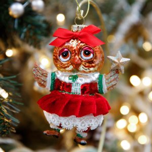 Украшение елочное Сова Мисс в красн стекло 8х5,5х10см 203108