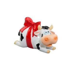 Сувенир Копилка Корова подарок с красным бантом 6х13х8,5см полимер