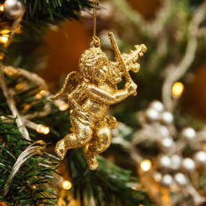 Украшение елочн Херувим с музыкальн инструментами золот5,5х8см полимер