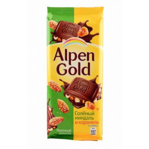 Шоколад Альпен Гольд молочный с соленым миндалем и карамелью 85г