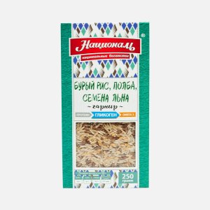 Смесь Националь бурый рис/полба/семена льна к/к 250г