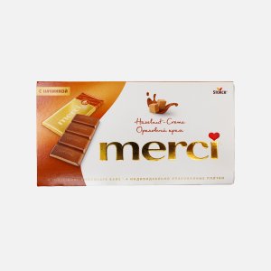 Шоколад Мерси молочный с начинкой из орех крема 112г