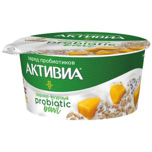 Биопродукт к/м Активиа творожно-йогуртный пищ волокна/манго/семена подсолн и чиа обогащ 3.5% пл/ст 135г