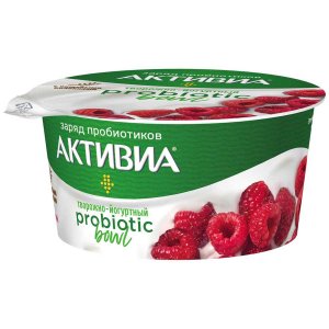 Биопродукт к/м Активиа творожно-йогуртный пищ волокна/малина обогащ 3.5% пл/ст 135г