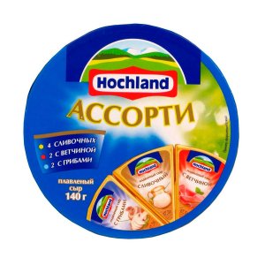 Сыр плавленый Хохланд Ассорти сливочный/с беконом 55% к/к 140г