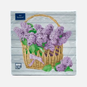 Салфетки бумажные Арт букет Корзина с сиренью 33*33см 3сл