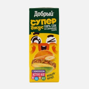 Сок Добрый Супер Джус Мультифрукт Актив кид т/п 0,2л