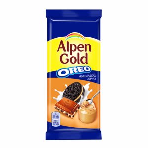 Шоколад Альпен Гольд Орео молочный с начинкой со вкусом арахисовой пасты/кусочками печенья 90г