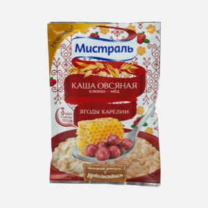 Каша Мистраль овсяная клюква-мед Ягоды Карелии цельнозерновая пл/уп 40г